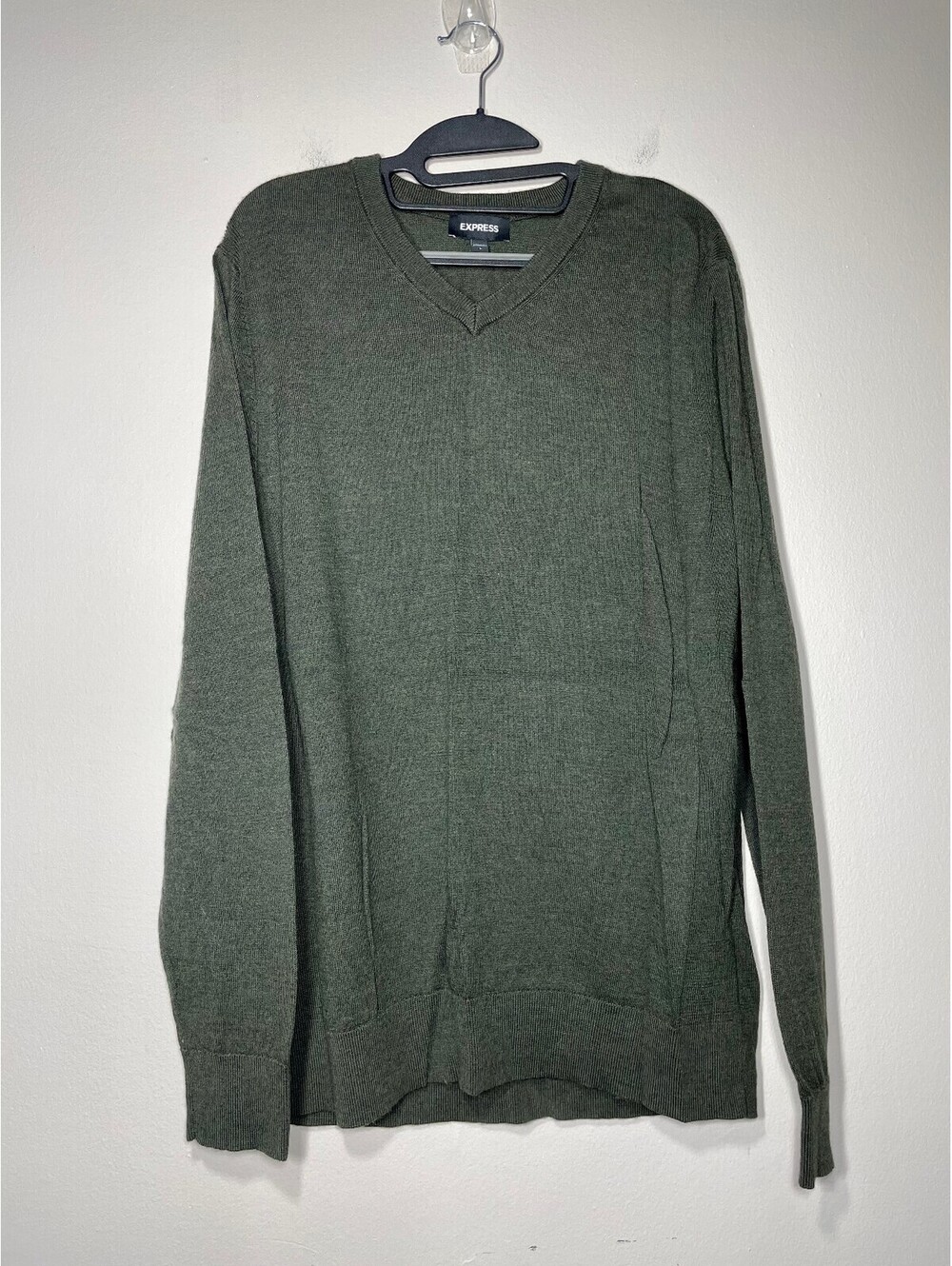 Express Merino Wool Sweater Mens Green V Neck Earthy Indie L